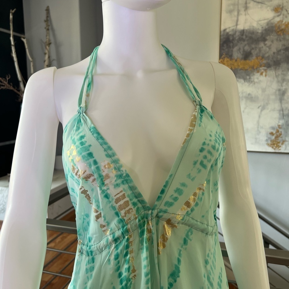 Metallic Print Halter Maxi Dress - Picture 3 of 14